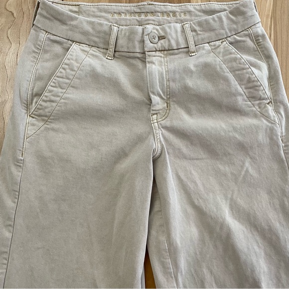 American Eagle Pants Wide Leg Pants Khaki Button Size 2 Stretch Fabric - Picture 2 of 6